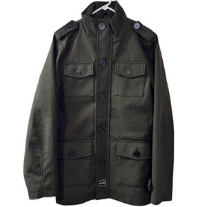 NEW RPZN Ripzone Olive Pea Coat Military Utility Jacket zip and button Mens M